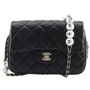 Pre-owned CHANEL Matelasse Pearl Chain Shoulder Bag AS1533, lambskin, made in France, 2019, black, crossbody, turnlock, women's.