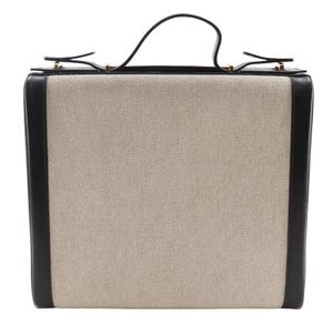 Pre-owned Hermès Vanity handbag and travel case, vintage calfskin leather, made in France, 1994, black/beige, with strap clasp. Unisex.