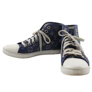 Pre-owned Louis LOUIS VUITTON high-top sneakers in Monogram Denim, blue, MS0195, for women.
