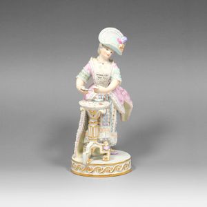마이센 Meissen 트럼프 하는 여성 카드 플레이어 입상 오브제 Woman playing cards, card player _【중고】