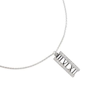 Pre-owned Tiffany & Co. Atlas Open Bar Necklace in 18k White Gold with Diamonds, Made in Italy, Approximately 6.6g, Women's.