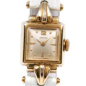 Pre-owned ZENITH women's watch, stainless steel and leather, Swiss-made, gold, manual winding, gold dial