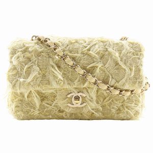 Pre-owned CHANEL Mini Matelasse Shoulder Bag with Chain, A69900, Tweed, Made in France, 2020, Yellow, Crossbody, Turnlock, Women's