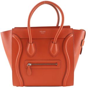 กระเป๋าถือ Celine Luggage Micro Shopper มือสอง รหัส 167793DRU.27 ผลิตในอิตาลี หนังสีแดงชาด มีซิป สำหรับผู้หญิง