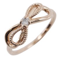 agete RIBON Ring Size 3, 10K Rose Gold Set with Diamonds, Made in Japan, Gold RIBON, Approx. 1.1g, for Women [Secondhand]