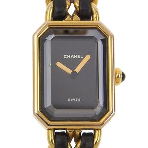 Pre-owned Chanel Premiere L Women's Watch H0001, Gold-Plated and Leather, Swiss-Made, Black Quartz Movement, Analog Display, Black Dial.