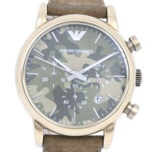 Pre-owned Emporio ARMANI AR-1818 stainless steel and leather camouflage quartz chronograph watch with camouflage dial for men.