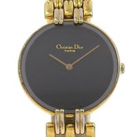 Pre-owned Christian Dior Bagira watch, model 46.154.3, gold-plated Swiss-made quartz movement, analog display, black dial, women's.