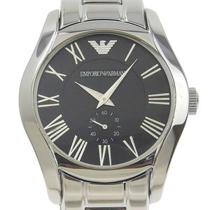 Pre-owned ARMANI AR-0680 men's stainless steel watch, made in Italy, silver quartz movement, analog display, black dial.