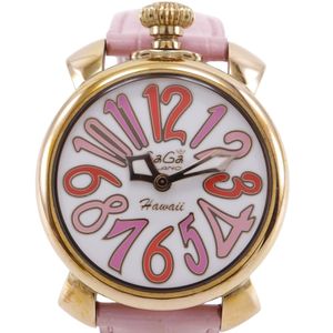 Gaga Milano Manuale 40 手錶 5012.WH.KALA 不鏽鋼和皮革錶帶，義大利製造，玫瑰金石英機芯，類比顯示，白色錶盤，中性款 [二手]