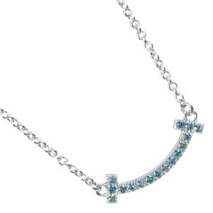 티파니 TIFFANY&Co. T스마일 미니 목걸이 K18 화이트 골드×블루 토파즈 약 2.44g T 스마일 Mini 레이디스【중고】