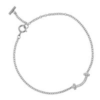 Pre-owned Tiffany & Co. T Smile Mini Bracelet, 18K White Gold with Diamonds, approximately 1.63 grams, suitable for wrist circumference 15 cm to 16.3 cm, Women's.