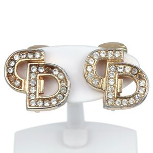 二手 Dior CD 标志耳环，镀金镶有水钻，约 5 克，女士款。