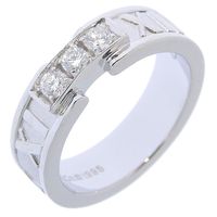 Tiffany & Co. Atlas Ring, Size 10, with 3 Diamonds, 18K White Gold with Diamonds, Made in Italy, approximately 7.5 grams, Pre-owned, Women's