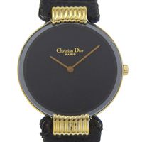 Pre-owned Christian Dior Bakira watch 46153-3, gold-plated quartz movement, analog display, black dial, women's.