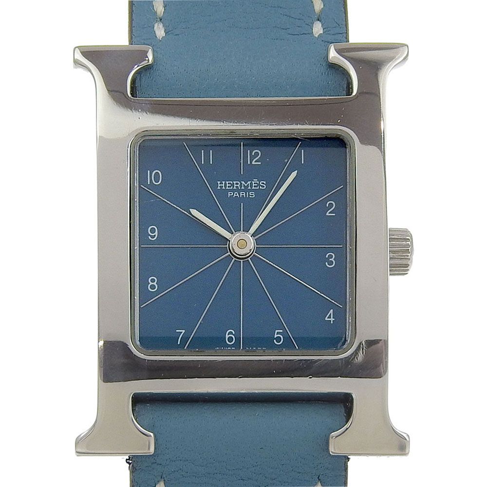 Hermes Heure H Blue Leather Watch HH1-210 Hermes Blue Jean Swift Leather Stainless Steel Heure H PM  main image 2