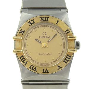 二手OMEGA星座女士手錶，鍍金不銹鋼，石英機芯，模擬顯示，金色錶盤。