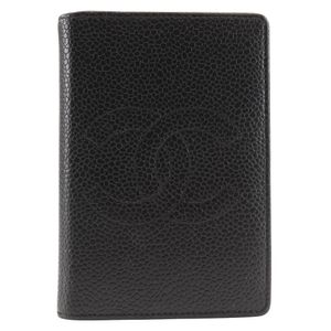 Pre-owned CHANEL COCO Mark business card holder, card case, caviar leather, made in France, black, open, COCO Mark, women's.