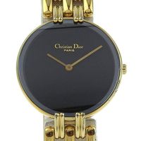Pre-owned Christian Dior Bakira watch D46-154-4, gold-plated quartz movement, analog display, black dial, women's.