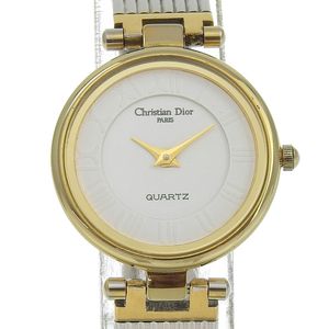 二手 Christian Dior Dior 手表 4715032，不锈钢镀金，石英机芯，模拟显示，白色表盘，女士。
