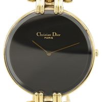 Pre-owned Christian Dior Bakira watch, 47 154-2, gold-plated quartz movement, analog display, black dial, men's.