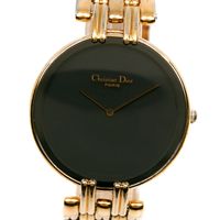 Pre-owned Dior Bagira watch, 47 154-2, gold-plated quartz movement, analog display, black dial, men's.