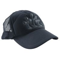 Pre-owned Chrome Hearts 3 Cemetery Cross Cap, polyester and leather, black, unisex.