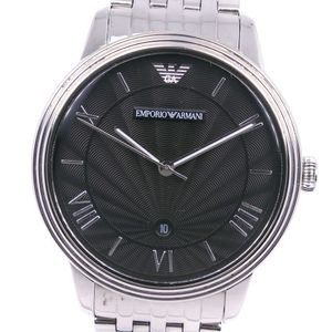 Pre-owned Emporio ARMANI AR-1614 men's watch with stainless steel quartz movement, analog display, and black dial.
