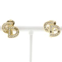 Pre-owned Christian Dior CD logo earrings, gold-plated with rhinestones, approximately 5g, for women.