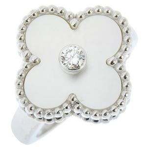 Pre-owned Van Cleef & Arpels Vintage Alhambra ring, size 6, 18k white gold, clover design, approximately 7g, for women.