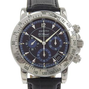 Pre-owned ZENITH El Primero Date watch, cal. 400, 02.0461.400, stainless steel with embossed leather, automatic, black dial, Rainbow, men's.