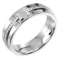 Tiffany & Co. T Wide Ring, Size 10, 18k White Gold with Diamonds, approximately 6.92 grams, Women's [Pre-owned]