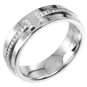 Tiffany & Co. T Wide Ring, size 10, 18k white gold with diamonds, approximately 6.92g, Women's [Pre-owned]