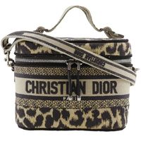 Pre-owned Christian Dior Vanity handbag, 2-way shoulder bag, leopard print canvas, made in Italy, beige, double zipper, can be worn as a crossbody, shoulder bag, or handbag.