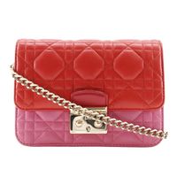 Pre-owned Christian Dior Cannage 2-Way Clutch Chain Shoulder Bag (S0252OTRI M79D) in lambskin, made in Italy, red/pink, with a flap and crossbody strap. Women's.