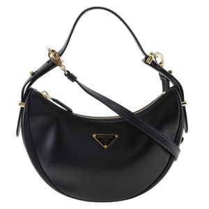Pre-owned Prada Arche 2-Way Shoulder Bag/Hobo Bag 1BC194, Calfskin, Made in Italy, Black, NERO, Crossbody, Shoulder, or Handbag, 2-Way Zipper closure, Women's
