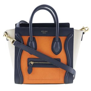 二手CELINE Luggage Nano Shopper 小牛皮單肩包，義大利製。橘色.可斜背、手提，或作為拉鍊的兩用包使用。女士款
