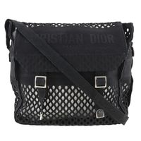Pre-owned Christian Dior Dior Messenger Shoulder Bag, Mesh Canvas, Made in Italy, Black, Crossbody/Shoulder Bag, A5 Size, Belt Clasp, Women's
