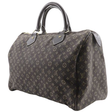 Second-Hand LOUIS VUITTON Speedy 30 Mini Boston Bag, M95224, Monogram Mini Lin Ebene, Made in France, 2007, Brown, SP0037, A5 Size, Zippered, Women's