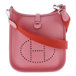 Pre-owned Hermès Evelyne TPM shoulder bag in Taurillon Clemence leather with Rose Azalee, made in France, 2020, pink/red, Y, crossbody, snap closure, Evelyne TPM, women's.