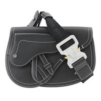 Pre-owned Dior Saddle crossbody bag in calfskin, made in Italy, black, with magnetic closure.