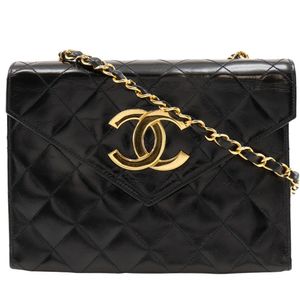 Pre-owned CHANEL Deca Coco Matelasse Chain Shoulder Bag, Vintage Enamel, Made in France, Black, Crossbody, Snap Button, Women's