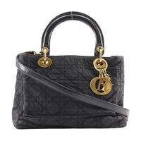 Pre-owned Christian Dior Lady Dior Cannage 2-Way Shoulder Bag, Nylon, Made in Italy, Black, Shoulder/Handbag, 2-Way Zipper, Lady Dior, Women's.