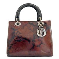 Pre-owned Christian Dior Lady Dior handbag MA-0958, patent leather, made in Italy, zipper closure.