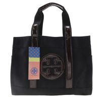 トリーバーチ Tory Burch トートバッグ コットン×エナメル 黒/茶 