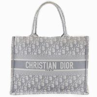 Pre-owned Christian Dior Book Tote Medium, Oblique Embroidery Cotton Tote Bag, Made in Italy, Light Gray, Shoulder/Handbag, A4 Size, Open, Women's.