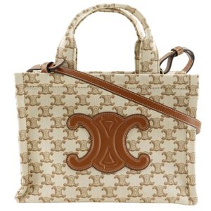 Pre-owned CELINE Triomphe Small Hippo Thais Handbag, 2-Way Shoulder Bag, 19916 2EZ6 01BC, Beige Canvas, Crossbody, Shoulder, or Handbag, 2-Way, A5 Size, Women's.