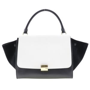 二手席琳(CELINE) Trapeze 中型手提包 1695430TA，小牛皮和絨面革，意大利製造，黑色/白色，單肩包/手提包，兩用，A5 尺寸，翻蓋，梯形，女款