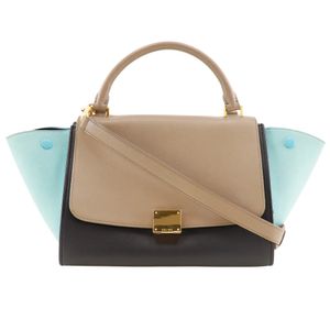 二手CELINE Trapeze 手提包，雙向單肩包，小牛皮，意大利製造，棕色/黑色，單肩包/手提包，A5 翻蓋，女士