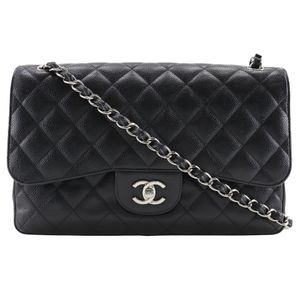 Pre-owned CHANEL Deca Matelasse 30 Shoulder Bag with Chain Shoulder Strap and Double Flap, A58600, Caviar Leather, Made in Italy, Black, Crossbody/Shoulder Strap, A5, Turn Lock, Women's